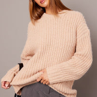 Beige Knit Top Long Sleeve Chunky