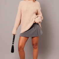 Beige Knit Top Long Sleeve Chunky