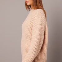 Beige Knit Top Long Sleeve Chunky