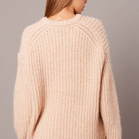 Beige Knit Top Long Sleeve Chunky