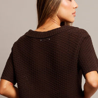 Brown Crochet Knit Top Collared