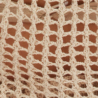 Beige Crochet Knit Top Long Sleeve Square Neck