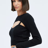 Black Cable Knit Shrug And Singlet Top Long Sleeve