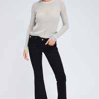 Grey Knit Top Long Sleeve Crew Neck