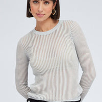 Grey Knit Top Long Sleeve Crew Neck