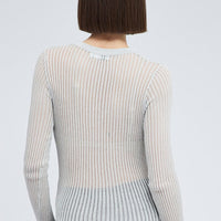 Grey Knit Top Long Sleeve Crew Neck