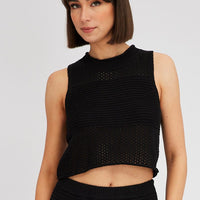 Black Crochet Knit Tank Top