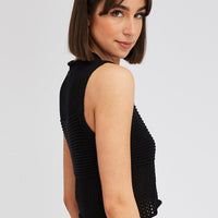 Black Crochet Knit Tank Top