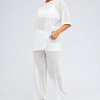 White Oversized Knit Top Short Sleeve Crew Neck