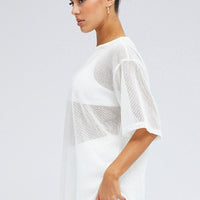 White Oversized Knit Top Short Sleeve Crew Neck