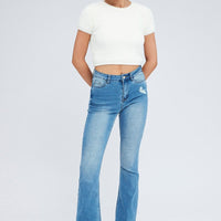 White Fluffy Knit Top Short Sleeve Crew Neck