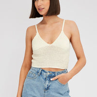 Beige Crochet Singlet Top V Neck