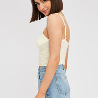Beige Crochet Singlet Top V Neck