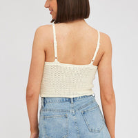 Beige Crochet Singlet Top V Neck
