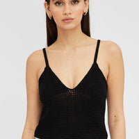 Black Crochet Singlet Top V Neck