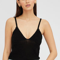 Black Crochet Singlet Top V Neck