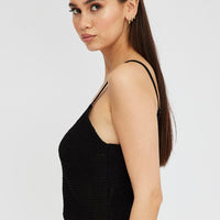 Black Crochet Singlet Top V Neck