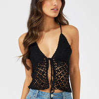 Black Crochet Knit Top