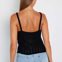 Black Crochet Knit Top Sleeveless V Neck