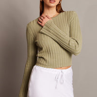 Green Crop Jumper Boat Neck Long Sleeve