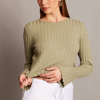 Green Crop Jumper Boat Neck Long Sleeve