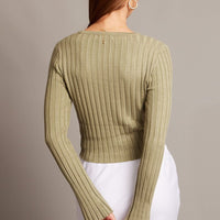 Green Crop Jumper Boat Neck Long Sleeve