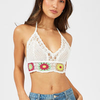 White Crochet Top V Neck
