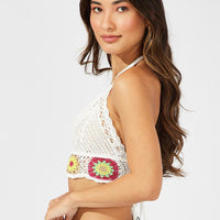 White Crochet Top V Neck