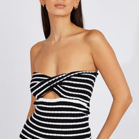 Black Stripe Crochet Knit Top Bandeau