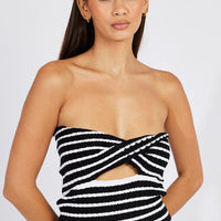 Black Stripe Crochet Knit Top Bandeau
