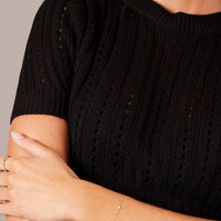 Black Knit Top Crew Neck Short Sleeves Cropped