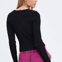 Black Knit Top Cut Out Long Sleeve Ribbed