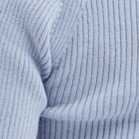Blue Knit Top Sweet Heart Neck Volume Sleeve Crop