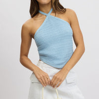 Blue Knit Top Halter Neck