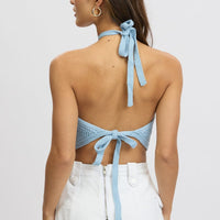 Blue Knit Top Halter Neck