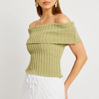 Green Off shoulder Knit Top