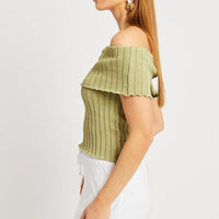 Green Off shoulder Knit Top