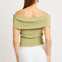 Green Off shoulder Knit Top
