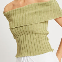 Green Off shoulder Knit Top