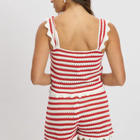 Red Stripe Crochet Knit Top