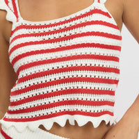 Red Stripe Crochet Knit Top