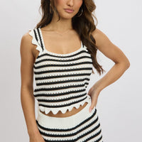 Black Stripe Crochet Knit Top
