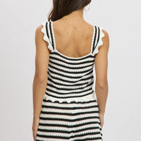Black Stripe Crochet Knit Top