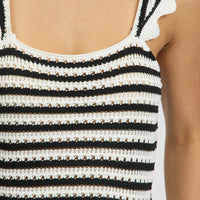 Black Stripe Crochet Knit Top