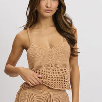 Beige Crochet Knit Tank Top