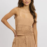 Beige Crochet Knit Tank Top