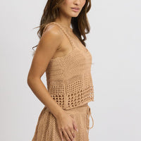 Beige Crochet Knit Tank Top