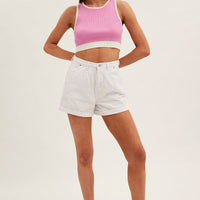 Pink Crop Top Knit Contrast Binding