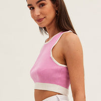 Pink Crop Top Knit Contrast Binding
