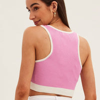 Pink Crop Top Knit Contrast Binding